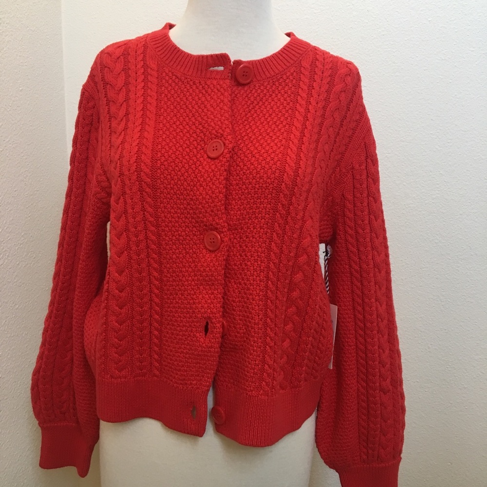 New 1901 Red Cable Knit Cardigan